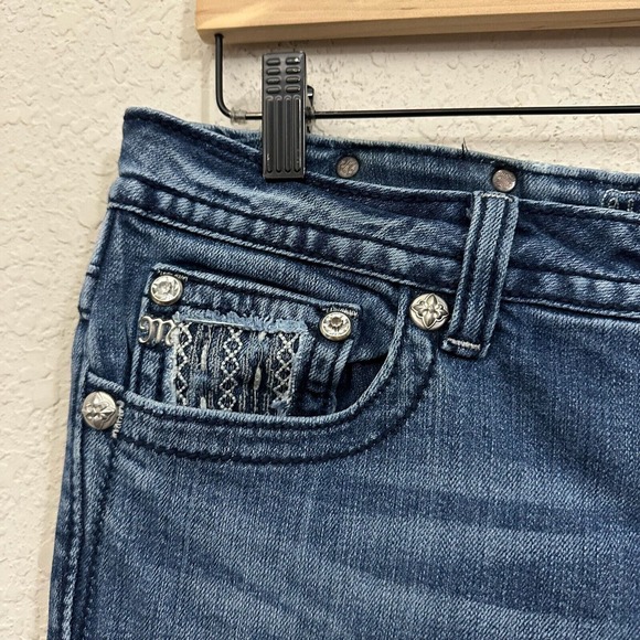 MISS ME Distressed Bootcut Jeans w Flap Pockets Rhinestone Gems #JP6122B - Picture 3 of 16